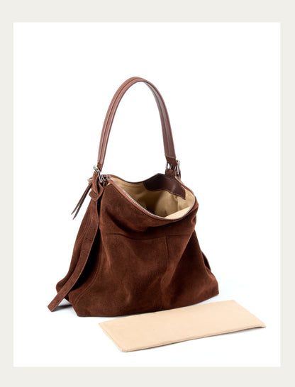 Dollcini Women's Genuine Leather Tote Shoulder Bag – European–American Retro Style, Coffee Brown