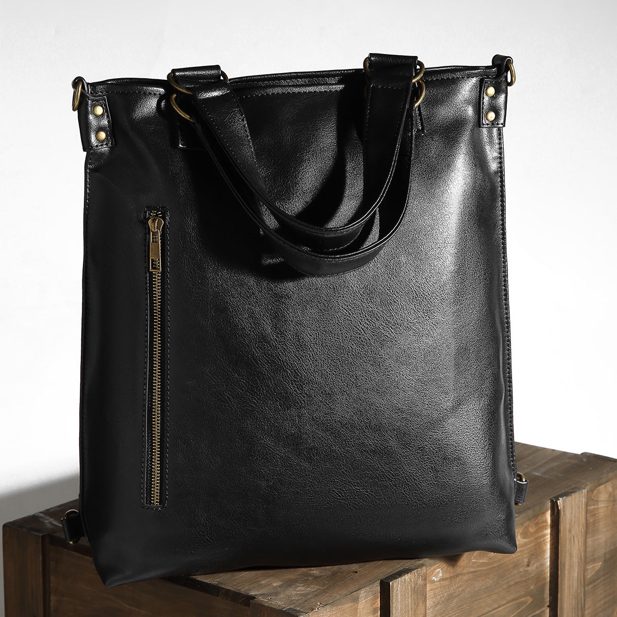 Dollcini, Women's Faux Leather Biker-Style Backpack – Large, Zippered, for City Use