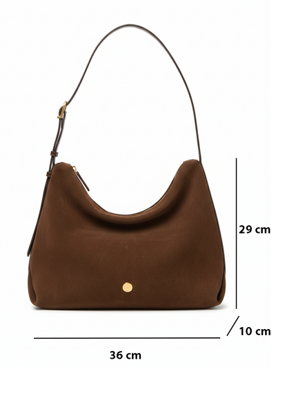 Dollcini Women's Brown Suede Handbag – Zippered, Vegetable-Tanned Leather
