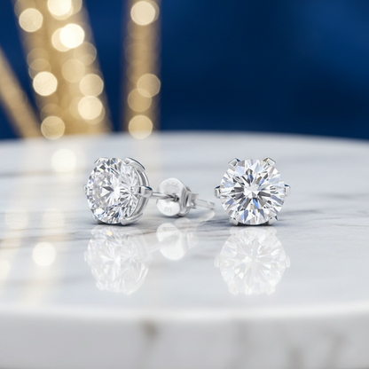 Dollcini, Premium Moissanite Stud Earrings – Brilliant Round Cut, 1 Carat, S925 Silver Jewelry