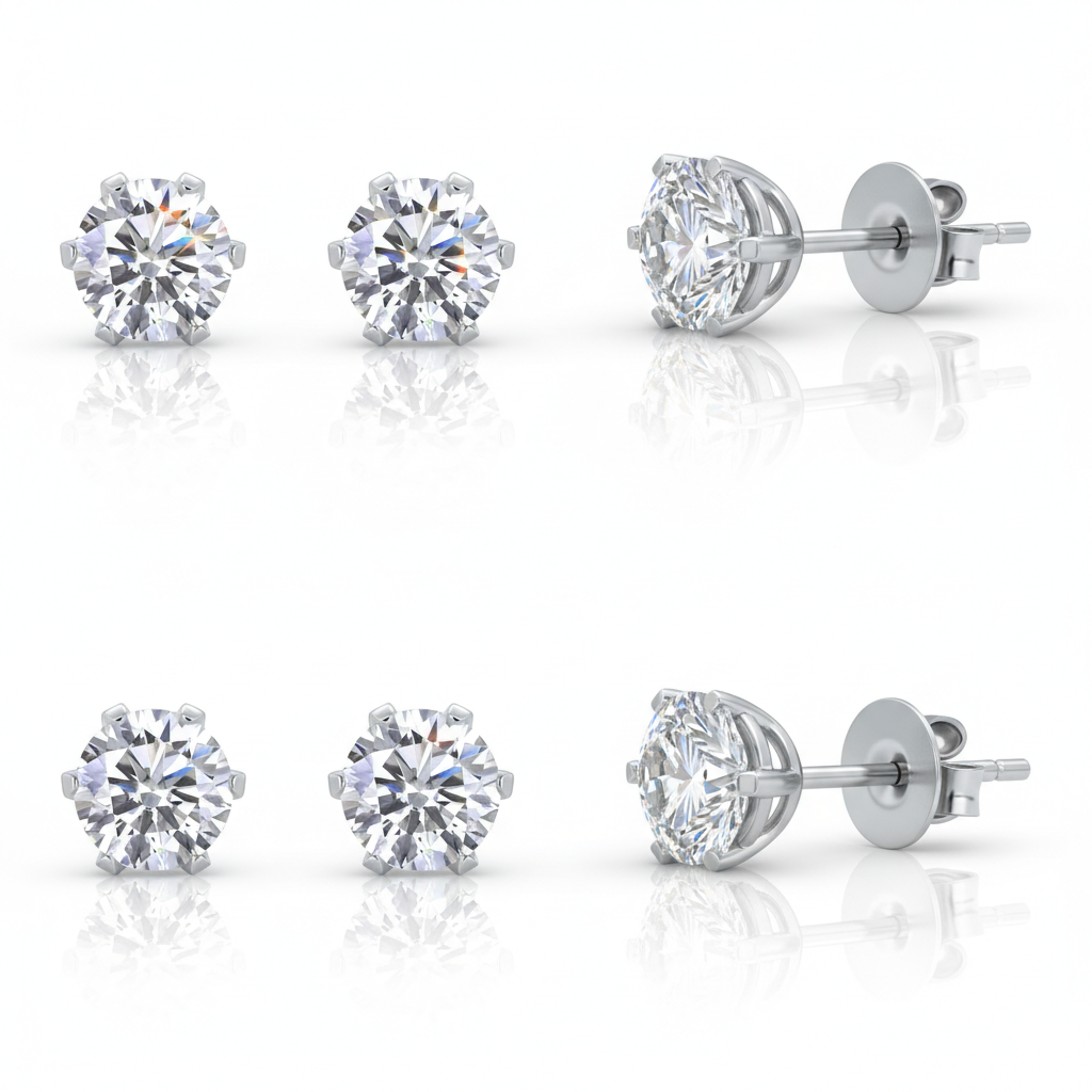 Dollcini, Premium Moissanite Stud Earrings – Brilliant Round Cut, 1 Carat, S925 Silver Jewelry