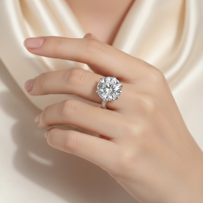Dollcini 10 Carat Moissanite Ring – 925 Sterling Silver, Classic Six-Prong Setting (Adjustable Size)