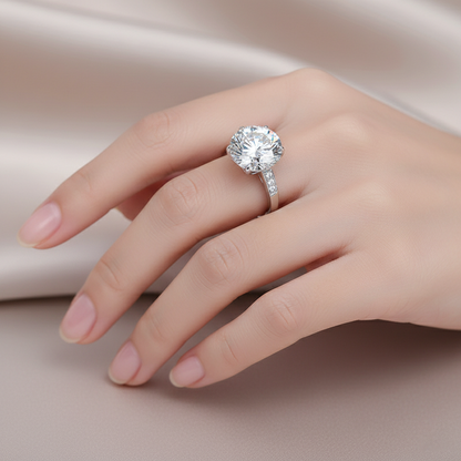 Dollcini 10 Carat Moissanite Ring – 925 Sterling Silver, Classic Six-Prong Setting (Adjustable Size)