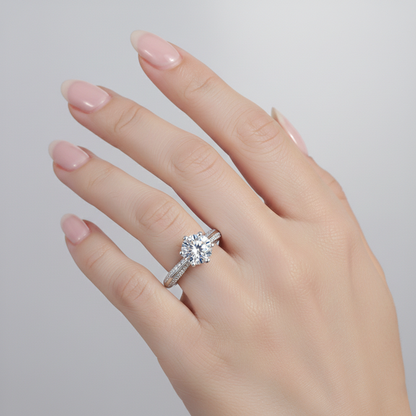 Dollcini Classic Six-Prong Moissanite Ring with Stone Accents and GRA Certificate – Available in 1, 2 and 3 Carat Versions