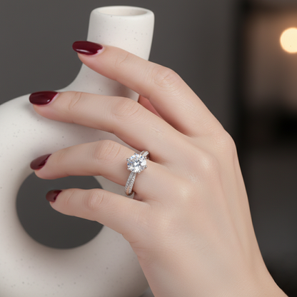 Dollcini Classic Six-Prong Moissanite Ring with Stone Accents and GRA Certificate – Available in 1, 2 and 3 Carat Versions