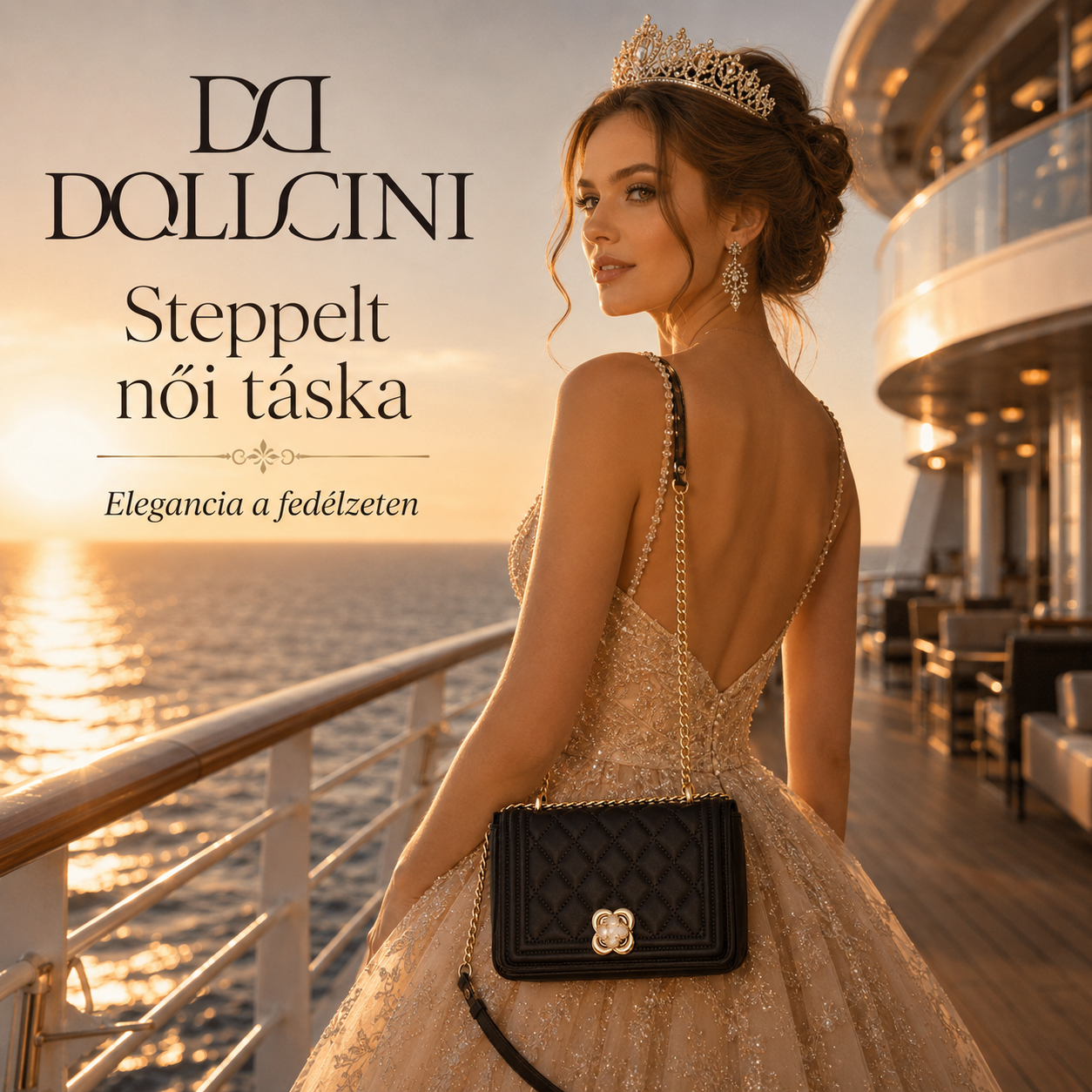 Dollcini Steppelt Női Futártáska – Elegáns, Aranyláncos Válltáska