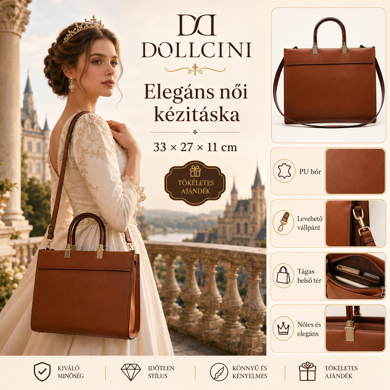 Dollcini Női Elegáns Crossbody Táska – műbőr, Vízálló