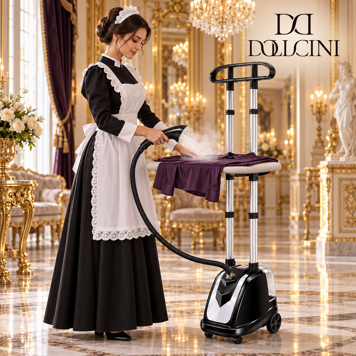 Dollcini Teljes Réz Ruhagőzölő 2200W – 35 L Tartály, 10 Lyukú Gőzfej, Fekete