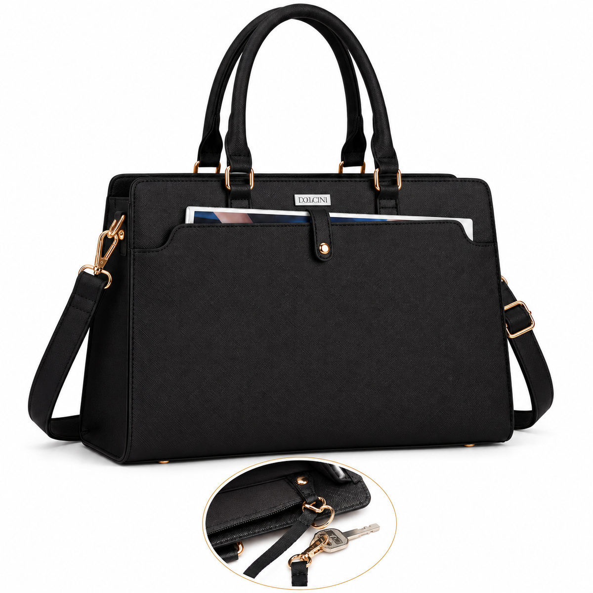 Dollcini Women's Laptop Bag 15.6” – Elegant Black Work Bag