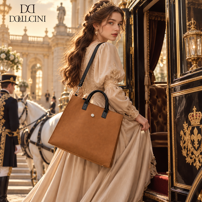 Dollcini Elegant Women's Laptop Bag – Professional Faux Leather, Brown