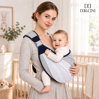 Dollcini Állítható Baba Hordozókendő – Szürke, 0–24 hó, max. 20 kg