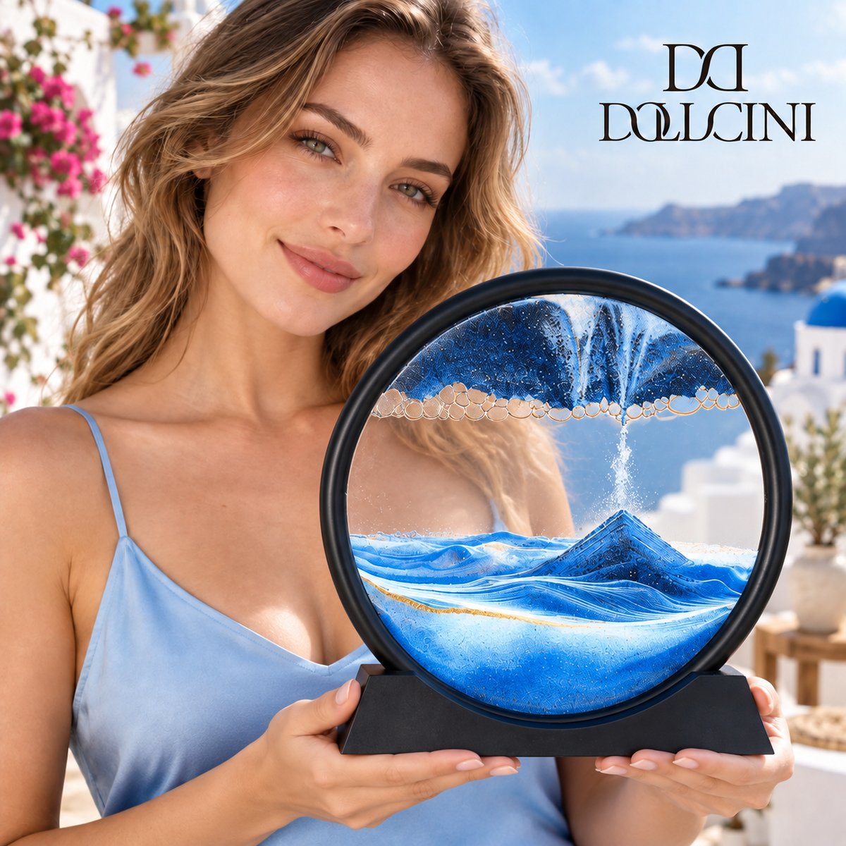 Dollcini Home 3D Dynamic Sand Painting – Medium Glass Frame Decoration, 12", 27 cm