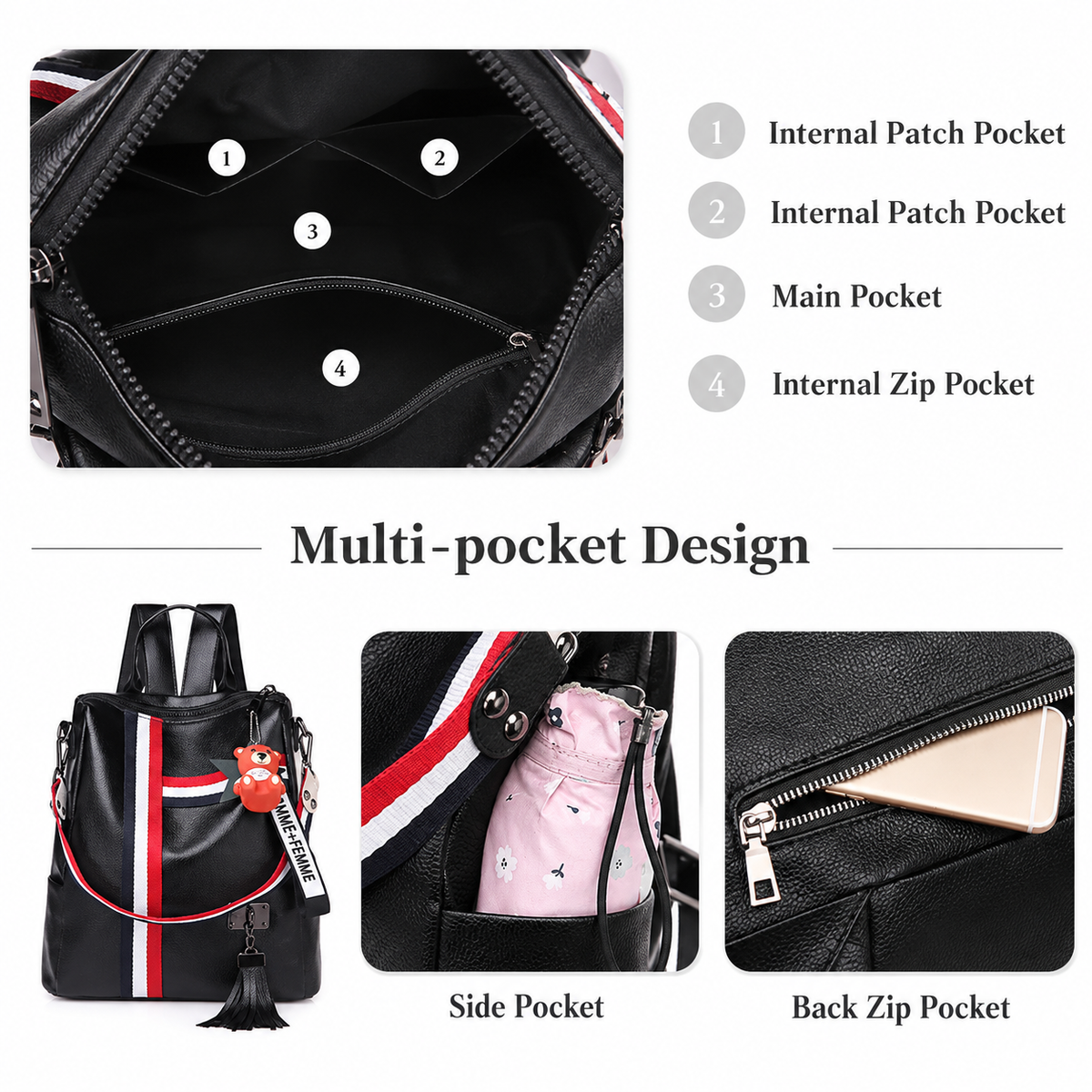 Dollcini Faux Leather Backpack – Waterproof and Durable