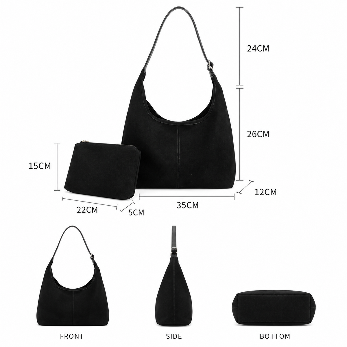 Dollcini, Women's Large Street Fashion Shoulder Bag with Cosmetic Pouch – Faux Leather, Magnetic Closure, for Everyday Use