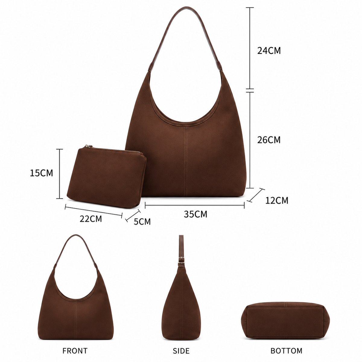 Dollcini, Women's Large Street Fashion Shoulder Bag with Cosmetic Pouch – Faux Leather, Magnetic Closure, for Everyday Use