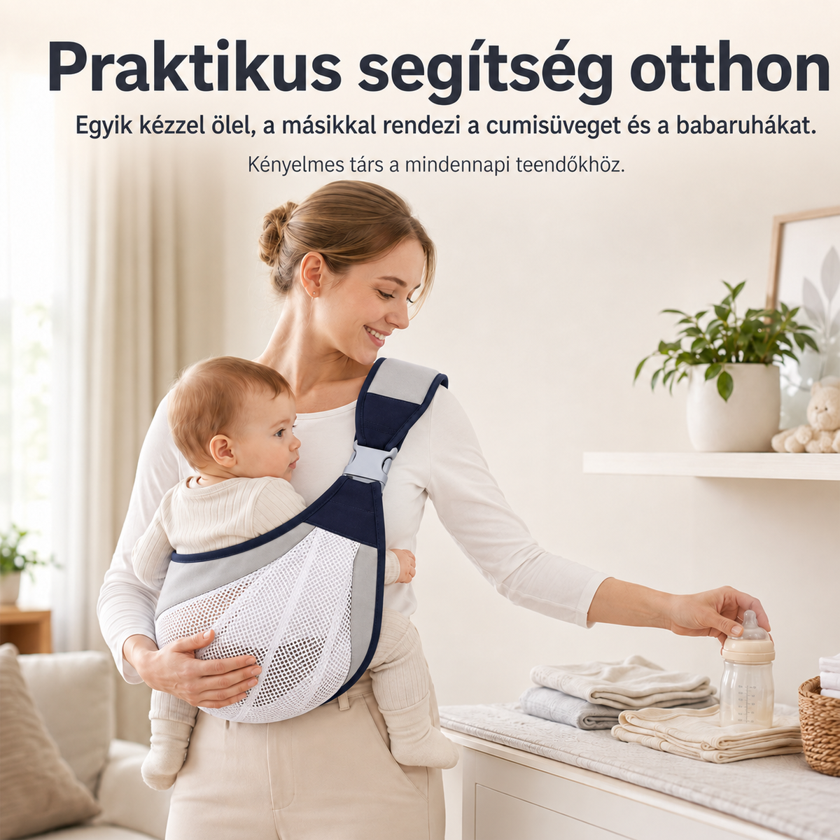 Dollcini Állítható Baba Hordozókendő – Szürke, 0–24 hó, max. 20 kg