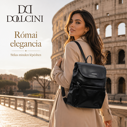 Dollcini Fashionable Large Capacity Women's Backpack – PU Leather Straps, Minimalist, For School, Work, and Travel, Shiny Black