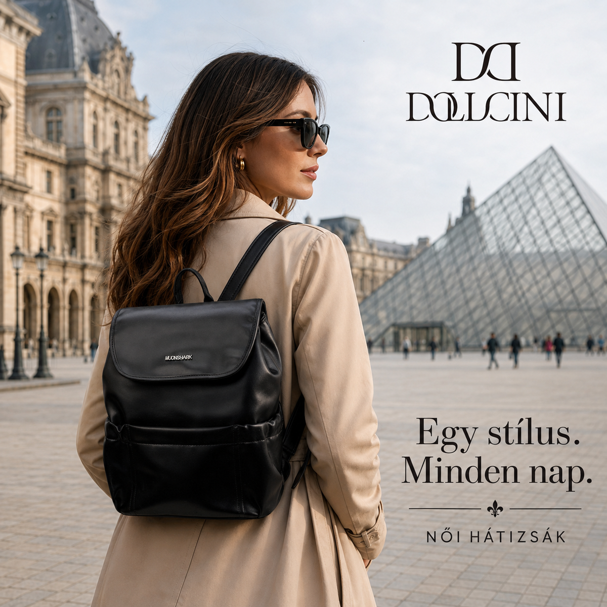 Dollcini Fashionable Large Capacity Women's Backpack – PU Leather Straps, Minimalist, For School, Work, and Travel, Shiny Black