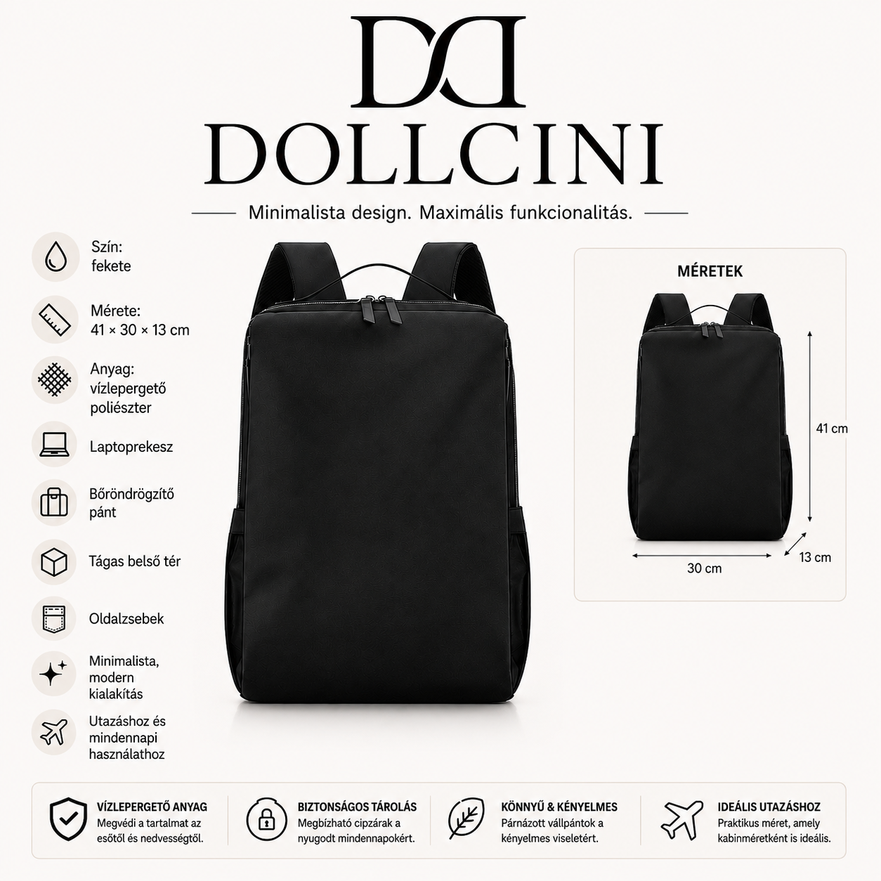 Dollcini Női Vízálló Laptop Hátizsák – 15.6”-os, Utazáshoz