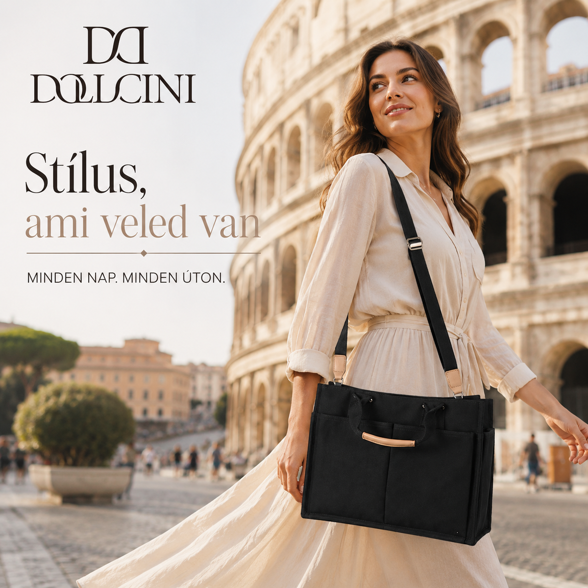 Dollcini Cotton Canvas Shoulder Bag – Lightweight and Durable, Multiple Pockets