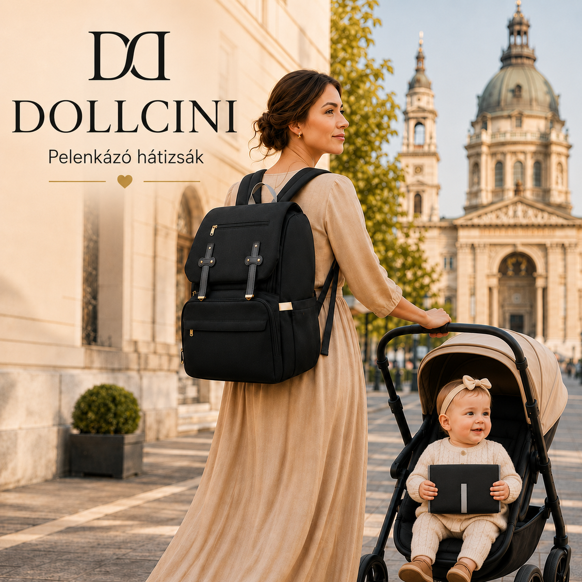 Dollcini Kismama Hátizsák – Többfunkciós, Vízálló, USB Porttal