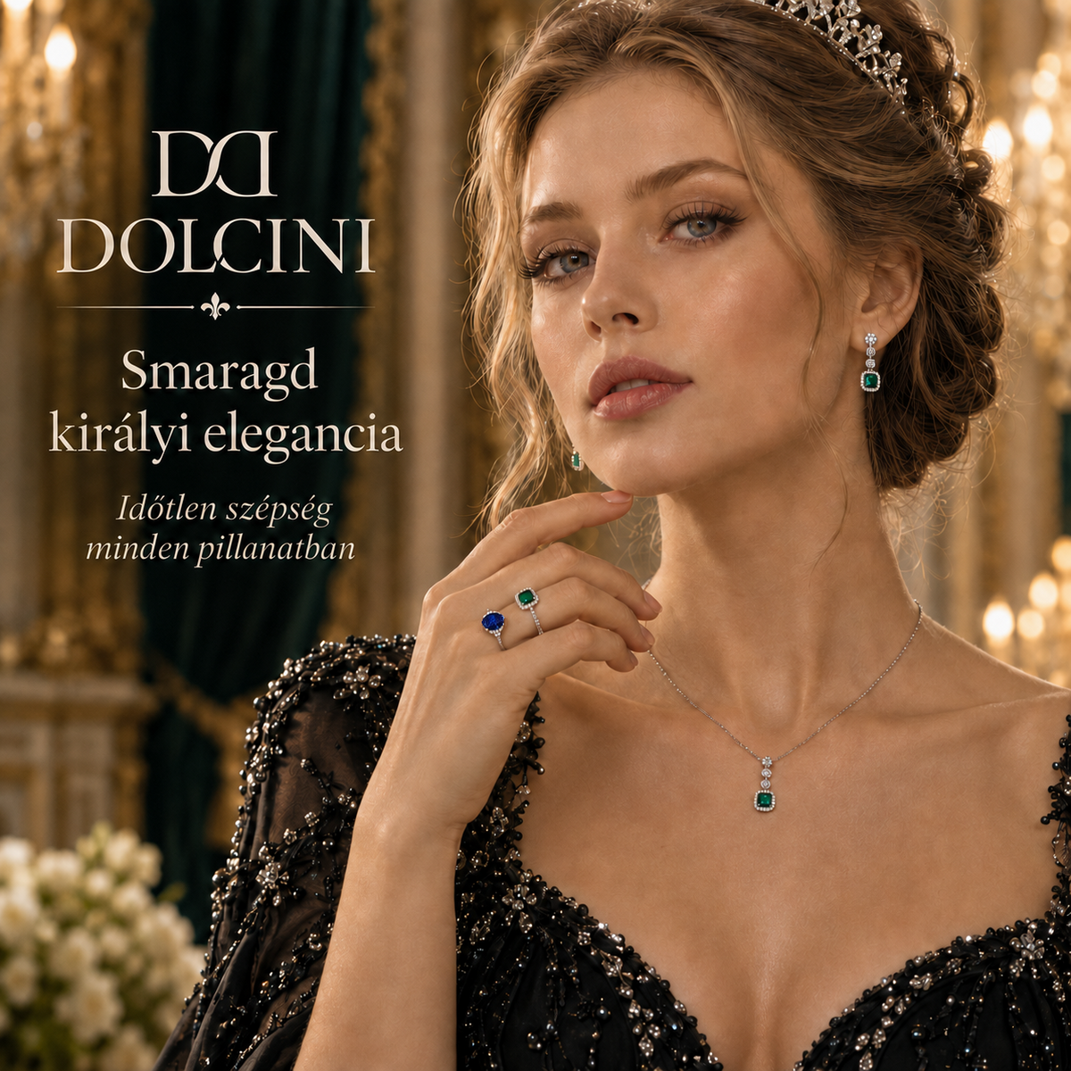Dollcini, 925 Sterling Silver Green & Blue Stone Jewelry Collection – Ring, Necklace, Earrings or 4-Piece Set