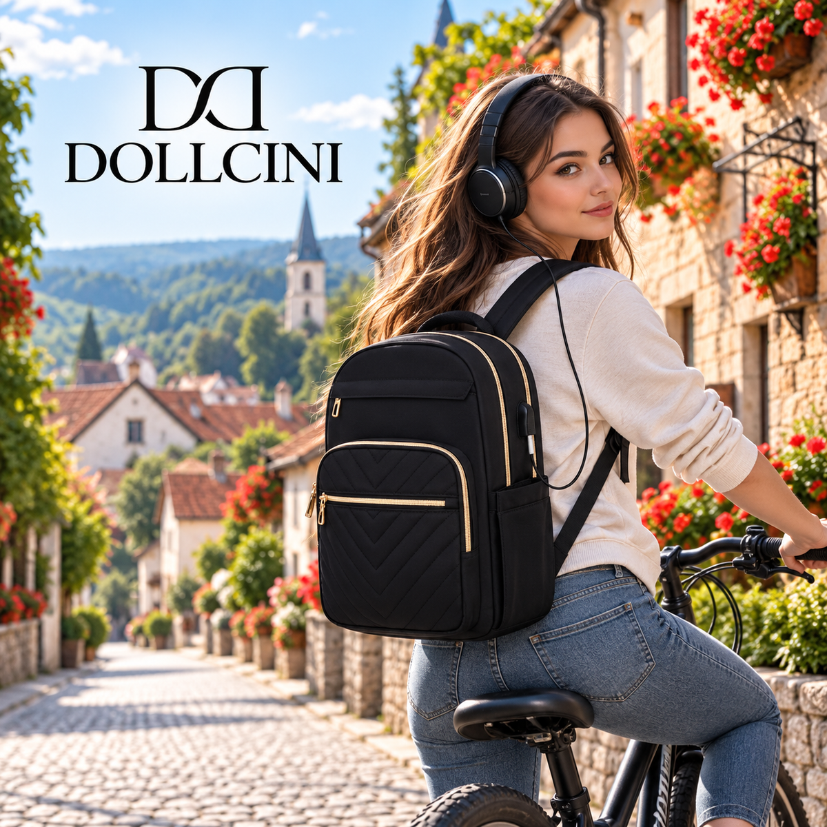 Dollcini Women's Urban Backpack with USB Port – Lightweight, Waterproof, for 15” Laptop