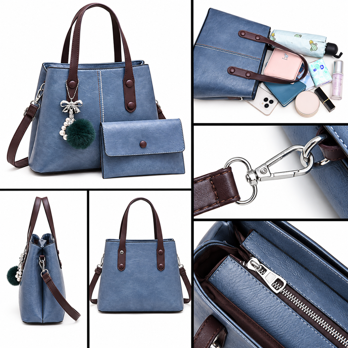 Dollcini Women's Work Bag Set – Faux Leather Handbag with Wallet