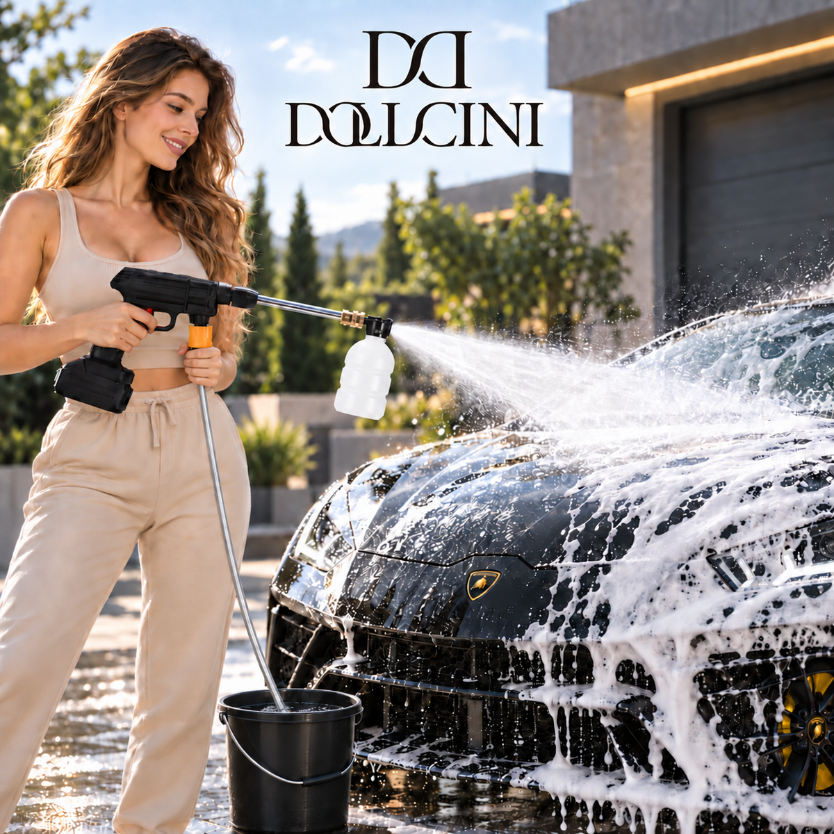Dollcini Cordless High-Pressure Washer Set – 40 Bar, 400W, Black