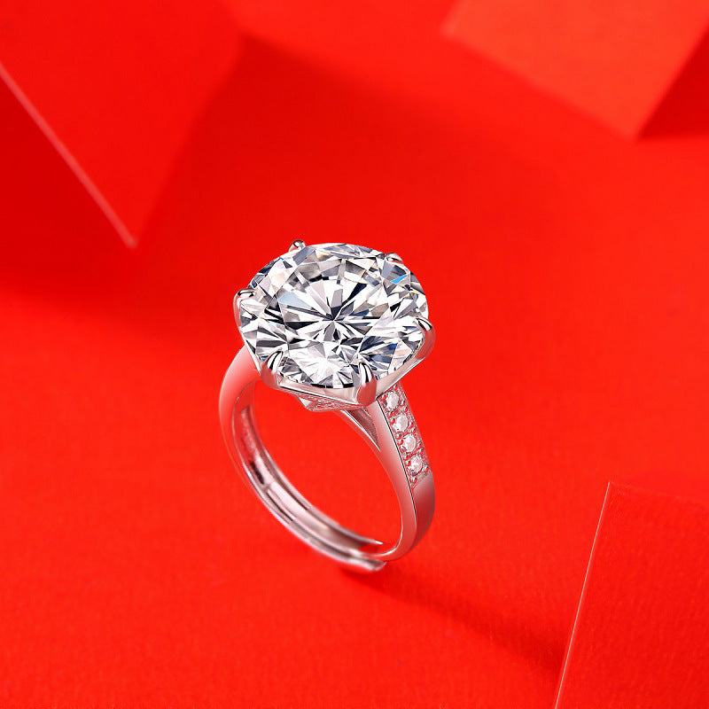 Dollcini 10 Carat Moissanite Ring – 925 Sterling Silver, Classic Six-Prong Setting (Adjustable Size)