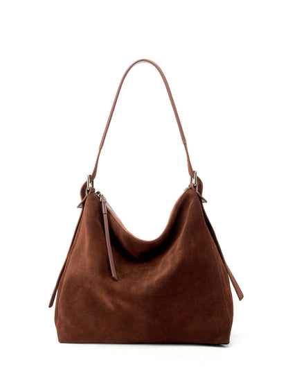 Dollcini Women's Genuine Leather Tote Shoulder Bag – European–American Retro Style, Coffee Brown