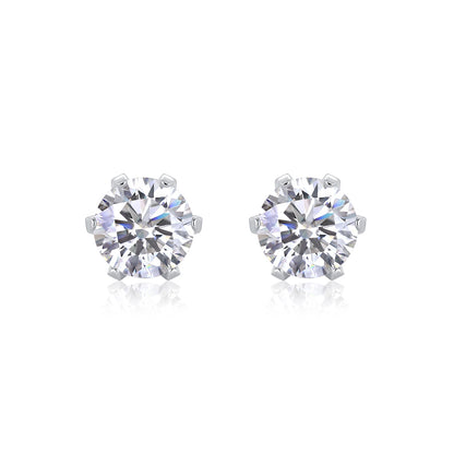 Dollcini, Premium Moissanite Stud Earrings – Brilliant Round Cut, 1 Carat, S925 Silver Jewelry