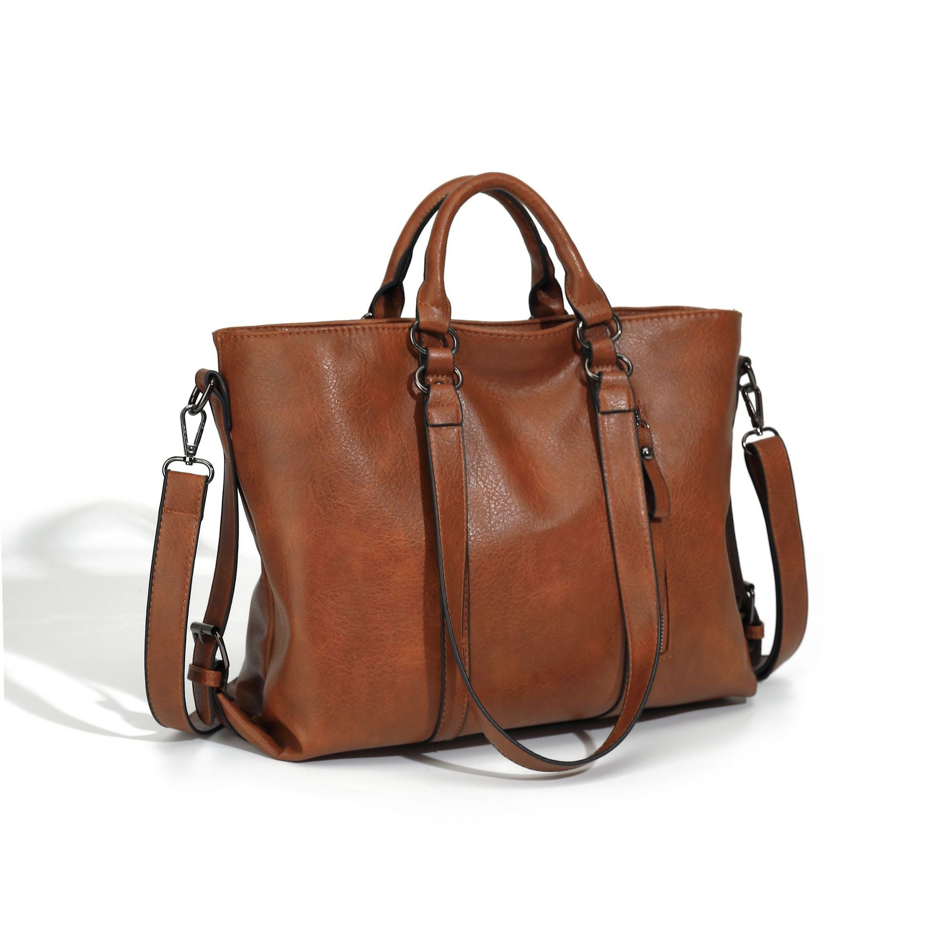 Dollcini brown premium faux leather women's work bag, with handles and shoulder strap