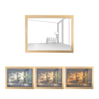 Dollcini Otthon LED Világító Falikép – USB-s, Fa Keretes Dekor