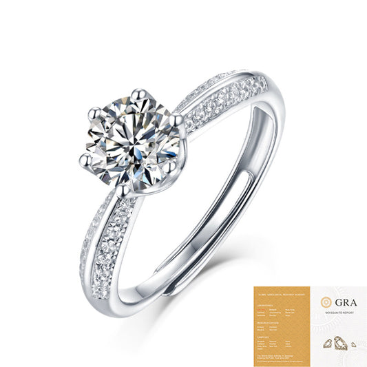 Dollcini Klasszikus Hatkarmos Moissanite Gyűrű Köves Díszítéssel és GRA Igazolással – 1, 2 és 3 Karátos Változatban