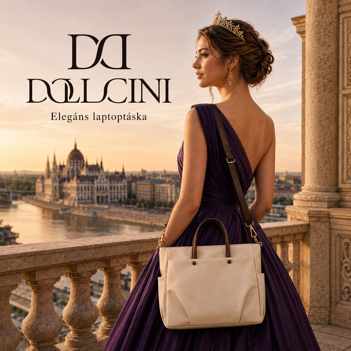 Dollcini water-repellent women's laptop bag with 16-inch compartment – large-capacity nylon shoulder bag