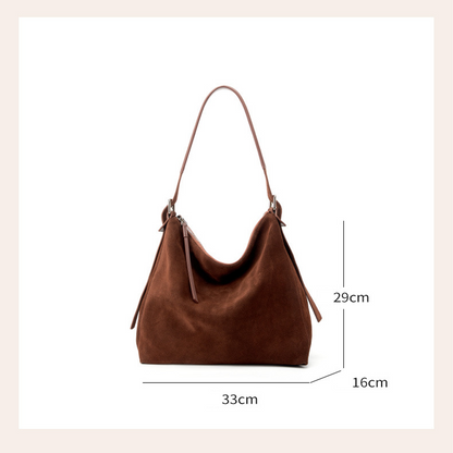 Dollcini Women's Genuine Leather Tote Shoulder Bag – European–American Retro Style, Coffee Brown