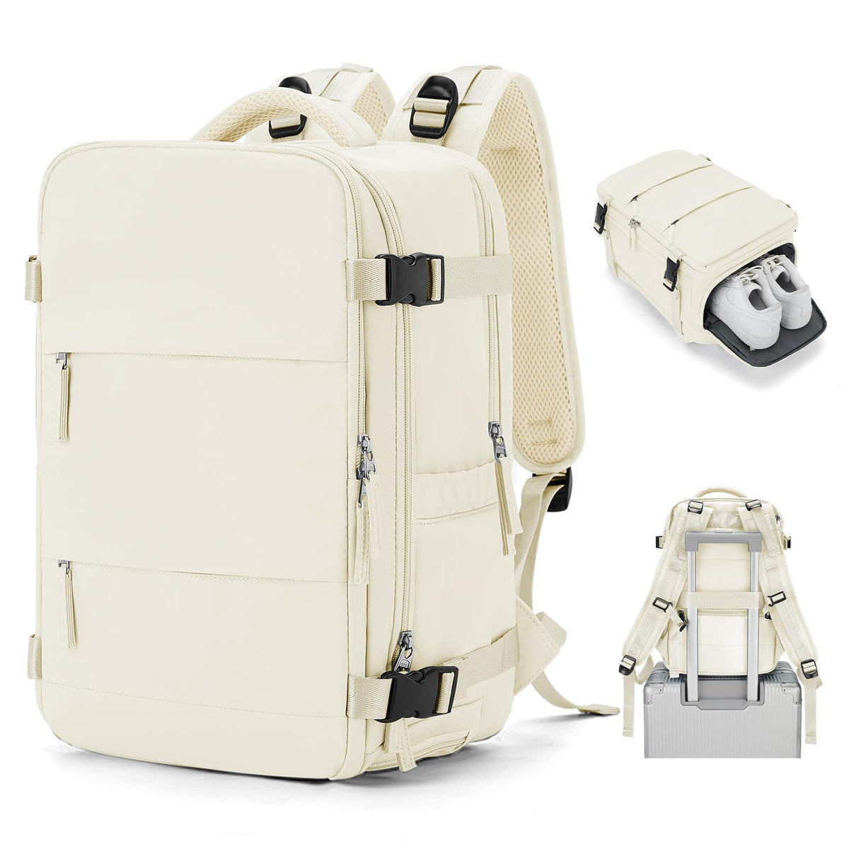 Dollcini waterproof travel backpack, cream white, with shoe compartment
