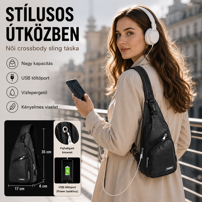 Dollcini unisex műbőr válltáska – karcálló, USB porttal.