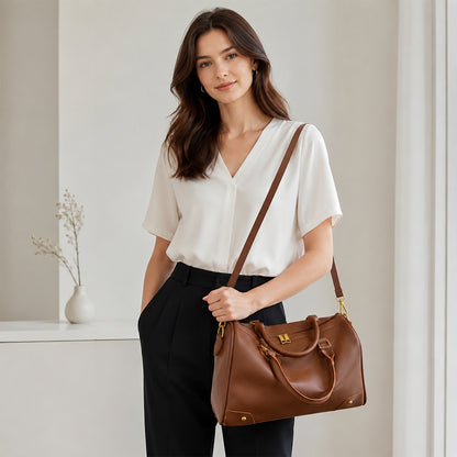 Dollcini Vintage Shoulder Bag – Zippered Faux Leather Women's Handbag, Adjustable Strap