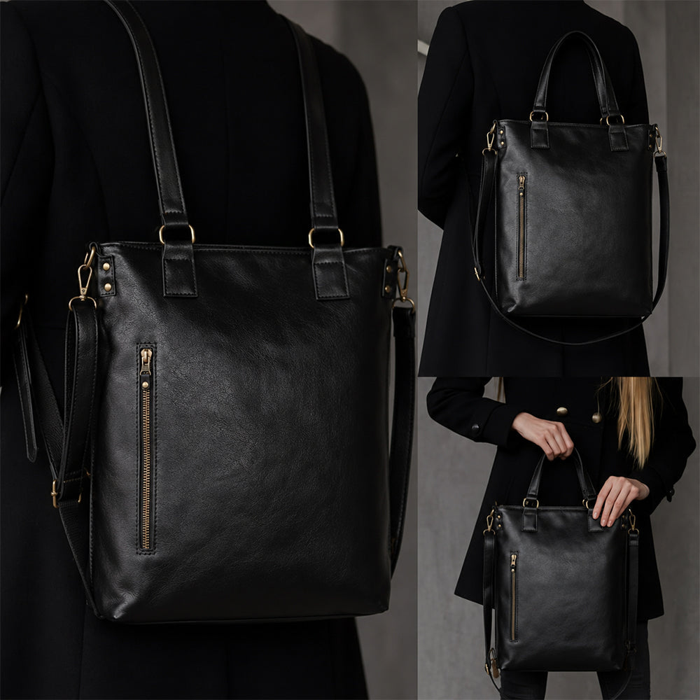 Dollcini, Women's Faux Leather Biker-Style Backpack – Large, Zippered, for City Use
