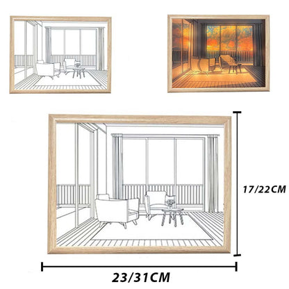 Dollcini, pictură în lumină - artă luminoasă USB LED, trei tonuri, cadru ecologic din lemn masiv, decorațiuni elegante pentru casă