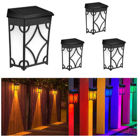 Dollcini Retro Solar Fence Lights Outdoor RGB Amber Lights Solar Powered Waterproof Black