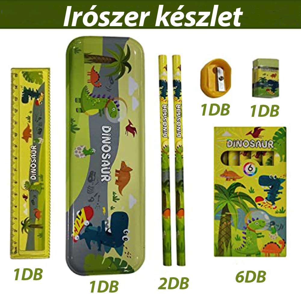 Dollcini, Dinosaur Theme Gyermek írószerek, Animal World irodaszer doboz, kombinált iskolai kellékek