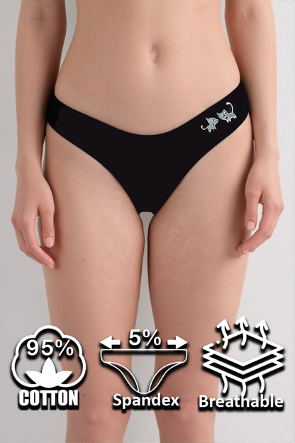 Dollcini,Tanga női bugyi,Cicamintás női bugyi,95% Pamut + Spandex-Többszínű, 6 db-os Csomag