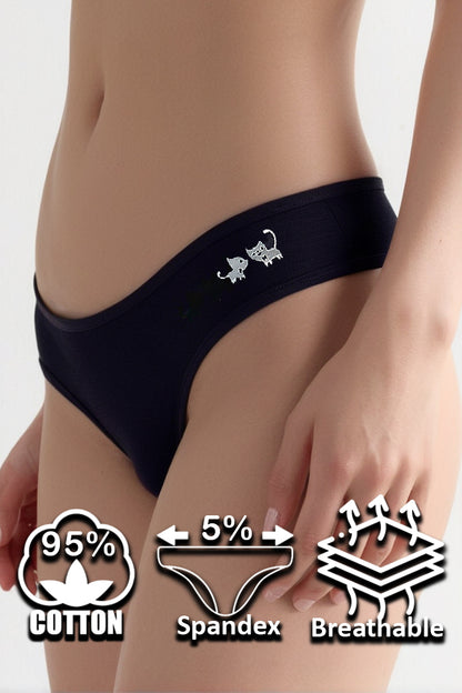 Dollcini,Tanga női bugyi,Cicamintás női bugyi,95% Pamut + Spandex-Többszínű, 6 db-os Csomag