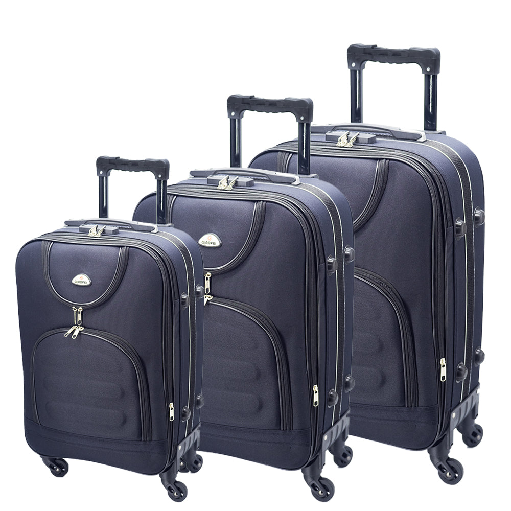 soft-shell suitcase set, dark blue, in three sizes