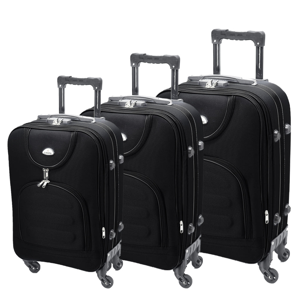 soft-sided suitcase set, black, three-wheel size