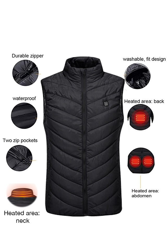 Dollcini, Elegant Women's Heated Vest, Winter Vest, with USB Heating System, Windproof Electric Insulated Jacket, Black