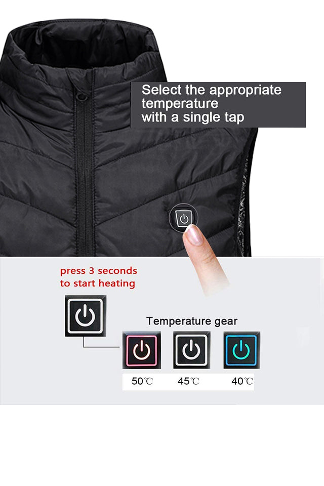 Dollcini, Elegant Women's Heated Vest, Winter Vest, with USB Heating System, Windproof Electric Insulated Jacket, Black